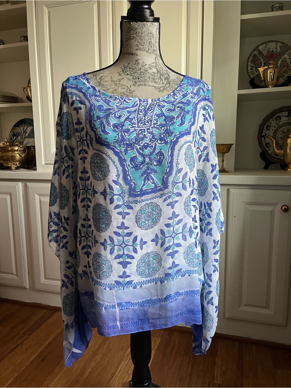 Style & Co. Blue and Aqua Printed Women's Tunic